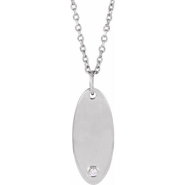 Sterling Silver .015 CT Natural Diamond Engravable 16-18" Necklace