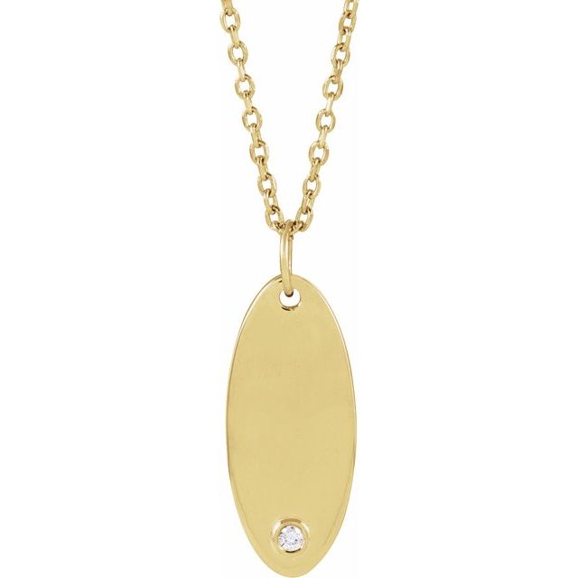 14K Yellow .015 CT Natural Diamond Engravable 16-18" Necklace