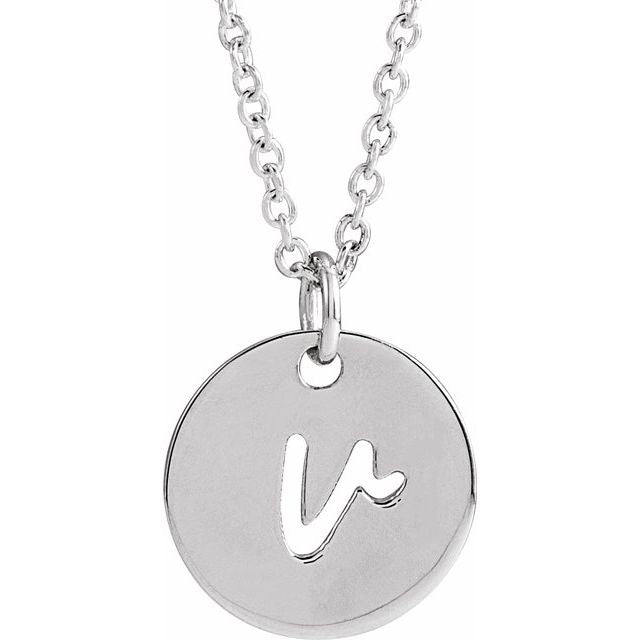 Sterling Silver Script Initial V 16-18" Necklace