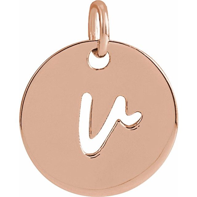 14K Rose Script Initial V Pendant