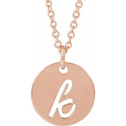 14K Rose Script Initial K 16-18" Necklace