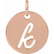 14K Rose Script Initial K Pendant