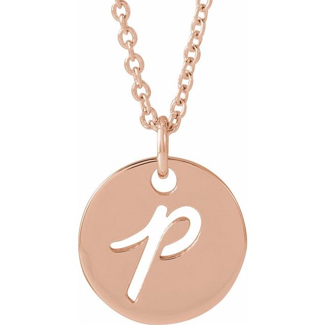14K Rose Script Initial P 16-18" Necklace