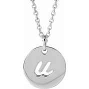 Sterling Silver Script Initial U 16-18" Necklace