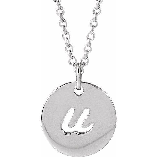 Sterling Silver Script Initial U 16-18" Necklace