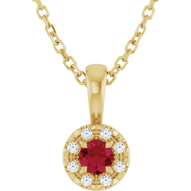 14K Yellow 3 mm Natural Ruby & .03 CTW Natural Diamond 16-18" Necklace