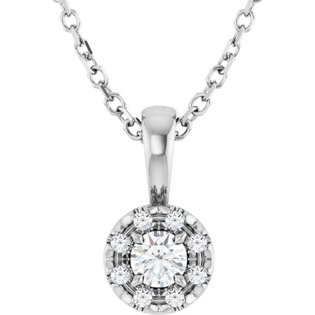 Sterling Silver 3 mm Natural White Sapphire & .03 CTW Natural Diamond 16-18" Necklace
