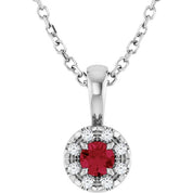 Sterling Silver 3 mm Lab-Grown Ruby & .03 CTW Natural Diamond 16-18" Necklace