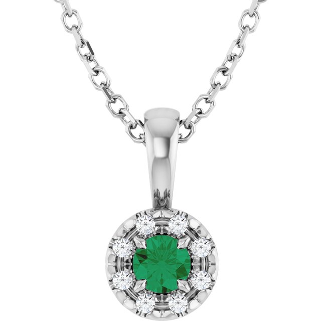 Sterling Silver 3 mm Natural Emerald & .03 CTW Natural Diamond 16-18" Necklace