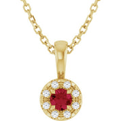 14K Yellow 3 mm Lab-Grown Ruby & .03 CTW Natural Diamond 16-18" Necklace