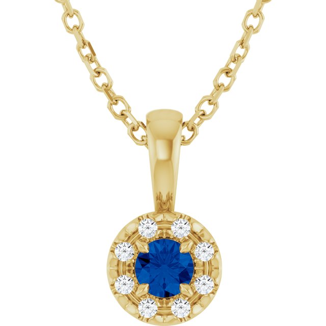 14K Yellow 3 mm Lab-Grown Blue Sapphire & .03 CTW Natural Diamond 16-18" Necklace