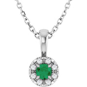 14K White 3 mm Lab-Grown Emerald & .03 CTW Natural Diamond 16-18" Necklace