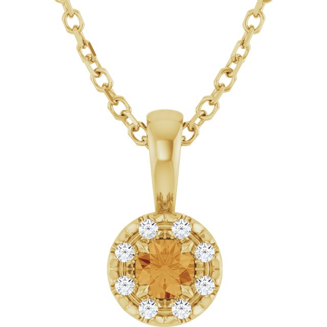 14K Yellow 3 mm Natural Citrine & .03 CTW Natural Diamond 16-18" Necklace