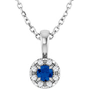14K White 3 mm Natural Blue Sapphire & .03 CTW Natural Diamond 16-18" Necklace
