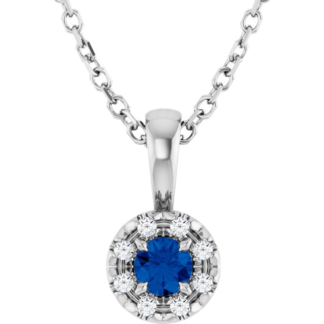 14K White 3 mm Natural Blue Sapphire & .03 CTW Natural Diamond 16-18" Necklace