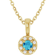 14K Yellow 3 mm Natural Blue Zircon & .03 CTW Natural Diamond 16-18" Necklace