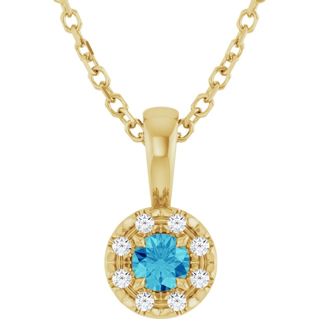 14K Yellow 3 mm Natural Blue Zircon & .03 CTW Natural Diamond 16-18" Necklace