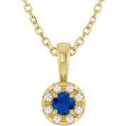 14K Yellow 3 mm Natural Blue Sapphire & .03 CTW Natural Diamond 16-18" Necklace