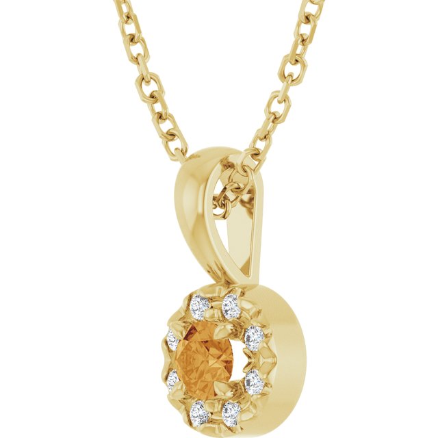 14K Yellow 3 mm Natural Citrine & .03 CTW Natural Diamond 16-18" Necklace