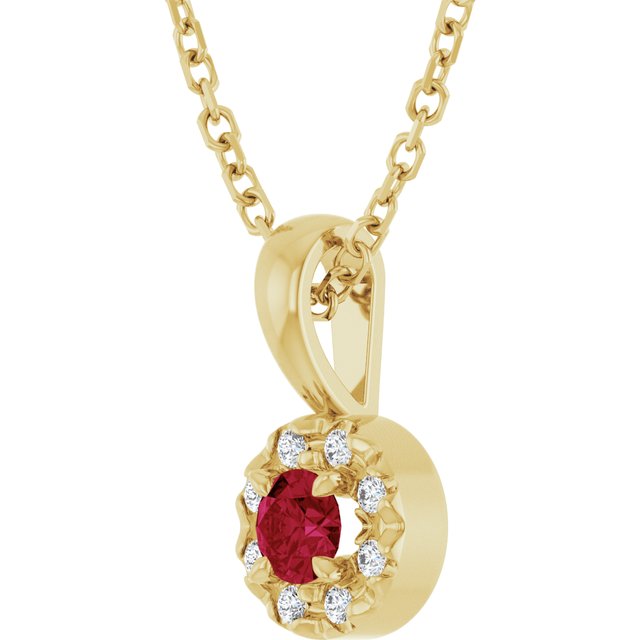 14K Yellow 3 mm Natural Ruby & .03 CTW Natural Diamond 16-18" Necklace