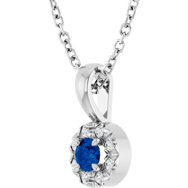 Sterling Silver 3 mm Natural Blue Sapphire & .03 CTW Natural Diamond 16-18" Necklace