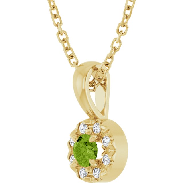 14K Yellow 3 mm Natural Peridot & .03 CTW Natural Diamond 16-18" Necklace