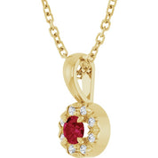 14K Yellow 3 mm Lab-Grown Ruby & .03 CTW Natural Diamond 16-18" Necklace