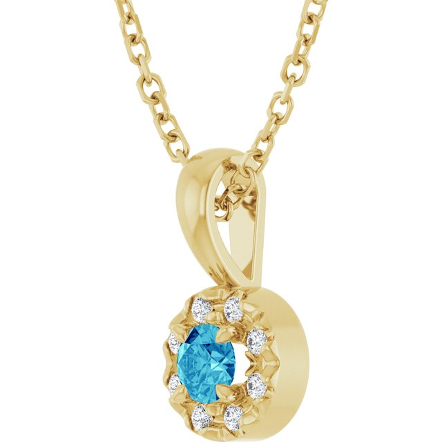 14K Yellow 3 mm Natural Blue Zircon & .03 CTW Natural Diamond 16-18" Necklace