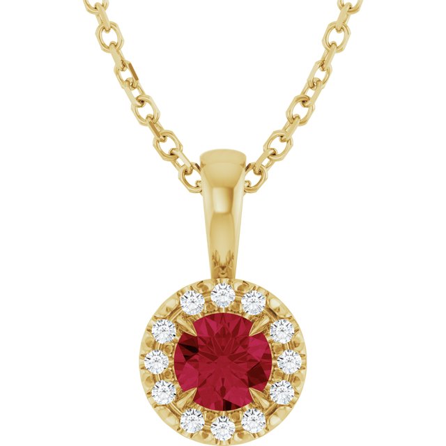 14K Yellow 4 mm Natural Ruby & .05 CTW Natural Diamond 16-18" Necklace