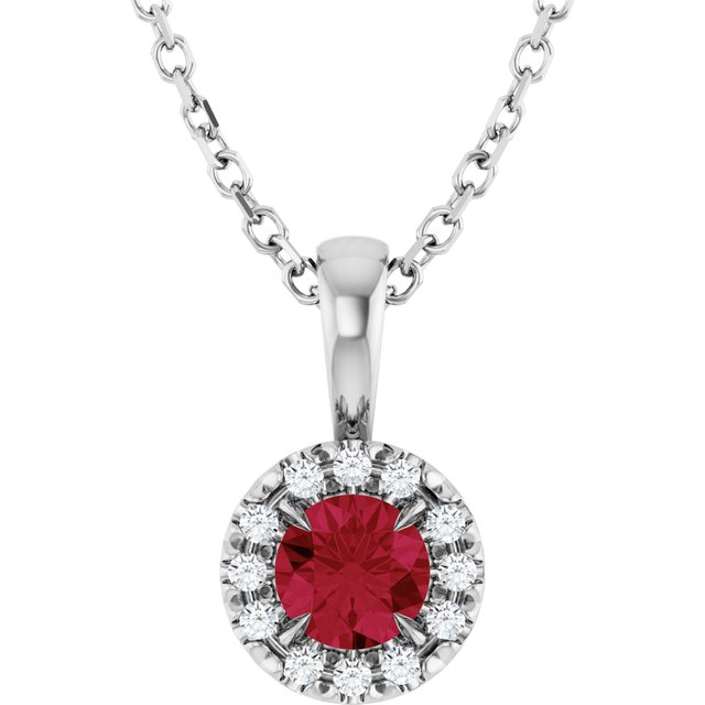 Sterling Silver 4 mm Lab-Grown Ruby & .05 CTW Natural Diamond 16-18" Necklace