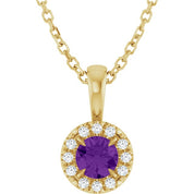 14K Yellow 4 mm Natural Amethyst & .05 CTW Natural Diamond 16-18" Necklace