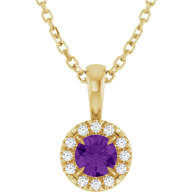 14K Yellow 4 mm Natural Amethyst & .05 CTW Natural Diamond 16-18" Necklace