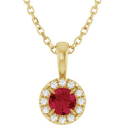 14K Yellow 4 mm Lab-Grown Ruby & .05 CTW Natural Diamond 16-18" Necklace