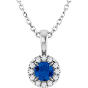 Sterling Silver 4 mm Lab-Grown Blue Sapphire & .05 CTW Natural Diamond 16-18" Necklace