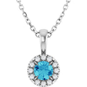 14K White 4 mm Natural Blue Zircon & .05 CTW Natural Diamond 16-18" Necklace