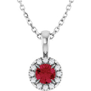 14K White 4 mm Lab-Grown Ruby & .05 CTW Natural Diamond 16-18" Necklace