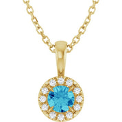 14K Yellow 4 mm Natural Blue Zircon & .05 CTW Natural Diamond 16-18" Necklace