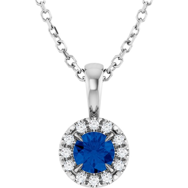 14K White 4 mm Lab-Grown Blue Sapphire & .05 CTW Natural Diamond 16-18" Necklace