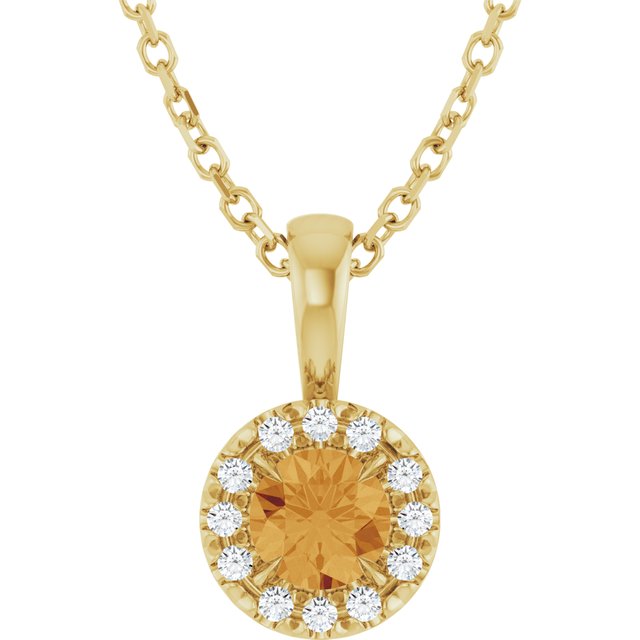 14K Yellow 4 mm Natural Citrine & .05 CTW Natural Diamond 16-18" Necklace