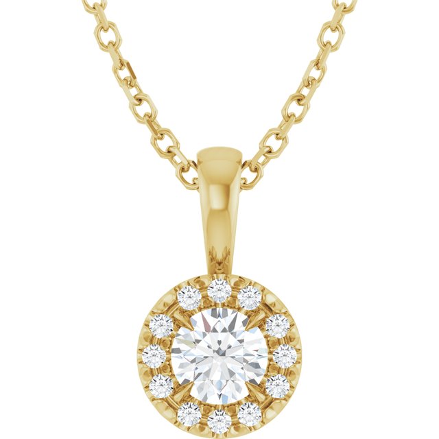 14K Yellow 4 mm Natural White Sapphire & .05 CTW Natural Diamond 16-18" Necklace