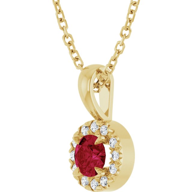 14K Yellow 4 mm Lab-Grown Ruby & .05 CTW Natural Diamond 16-18" Necklace