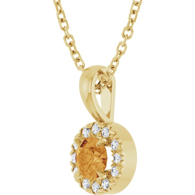 14K Yellow 4 mm Natural Citrine & .05 CTW Natural Diamond 16-18" Necklace