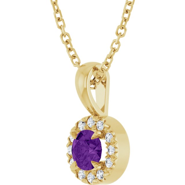 14K Yellow 4 mm Natural Amethyst & .05 CTW Natural Diamond 16-18" Necklace