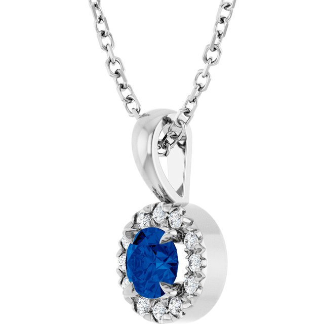 Sterling Silver 4 mm Lab-Grown Blue Sapphire & .05 CTW Natural Diamond 16-18" Necklace