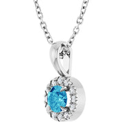 14K White 4 mm Natural Blue Zircon & .05 CTW Natural Diamond 16-18" Necklace