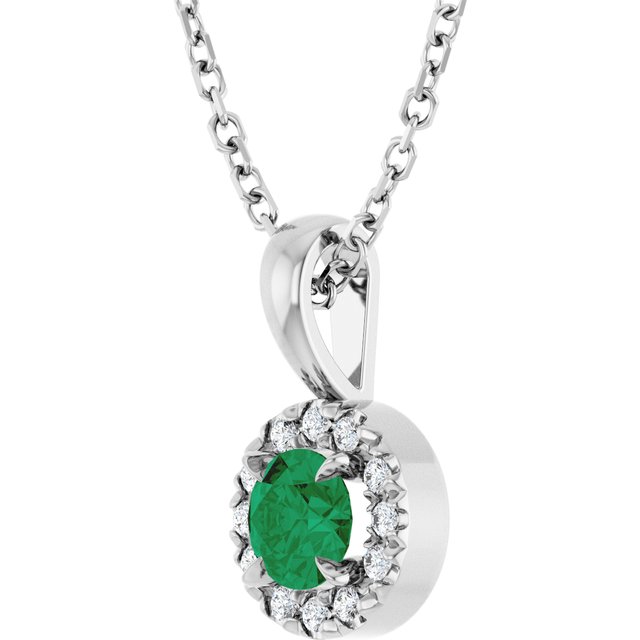 14K White 4 mm Lab-Grown Emerald & .05 CTW Natural Diamond 16-18" Necklace
