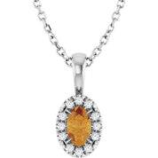 14K White 5x3 mm Natural Citrine & .05 CTW Natural Diamond 16-18" Necklace
