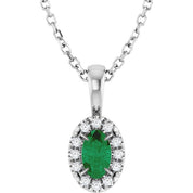 14K White 5x3 mm Lab-Grown Emerald & .05 CTW Natural Diamond 16-18" Necklace