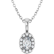 Sterling Silver 5x3 mm Natural White Sapphire & .05 CTW Natural Diamond 16-18" Necklace