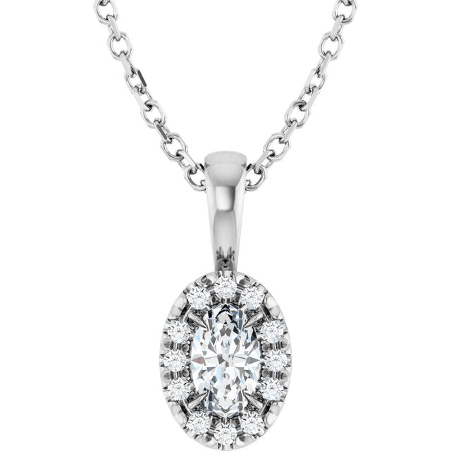 Sterling Silver 5x3 mm Natural White Sapphire & .05 CTW Natural Diamond 16-18" Necklace